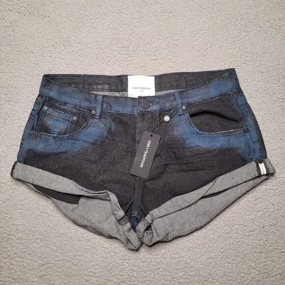ONE Teaspoon Shorts 30 Bandits Low Waist Denim Blue Punk Relaxed Button Fly NEW